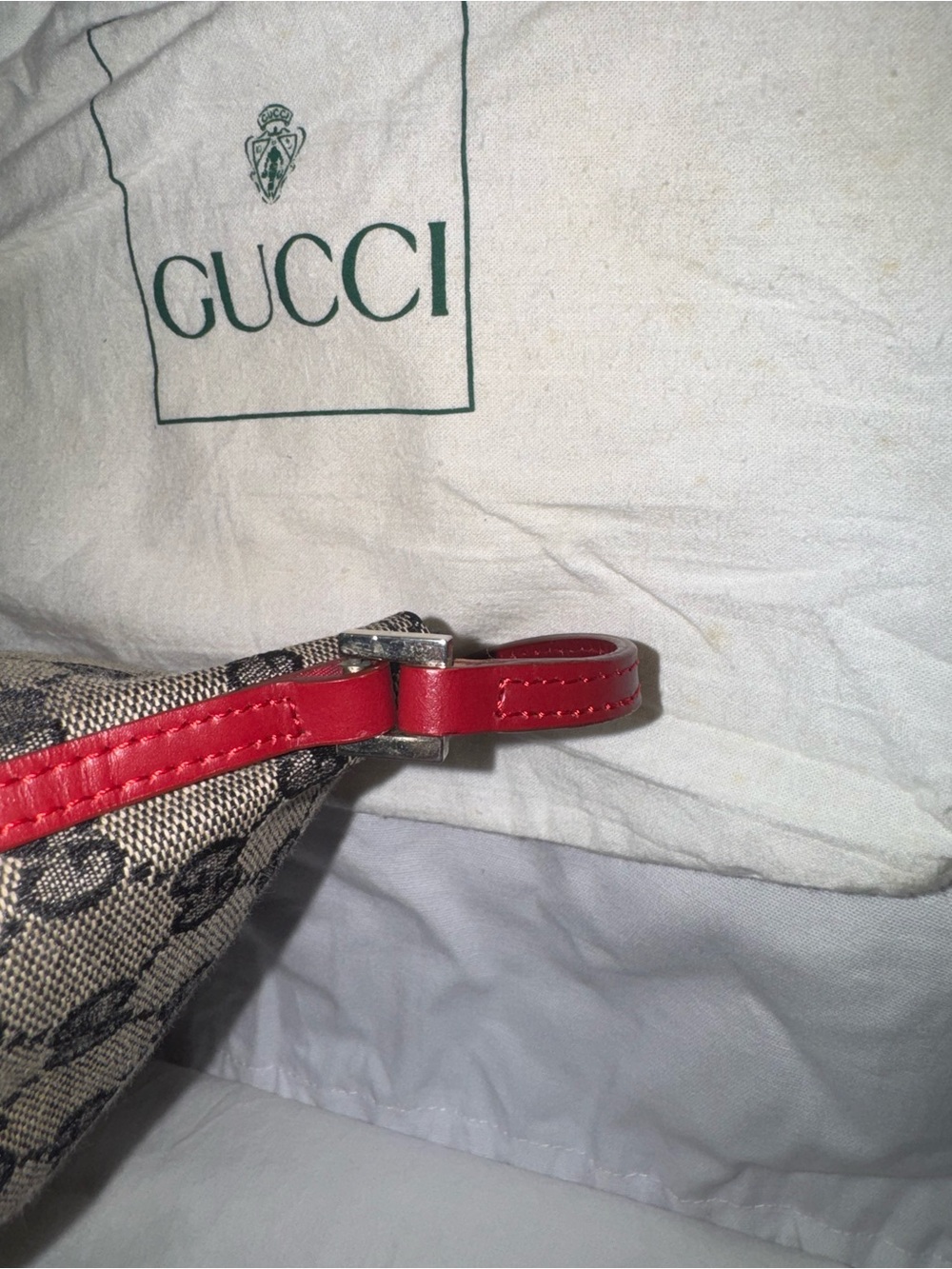 Gucci Navy GG Monogram Shoulder Bag with Red Trim - Picture 6 of 9